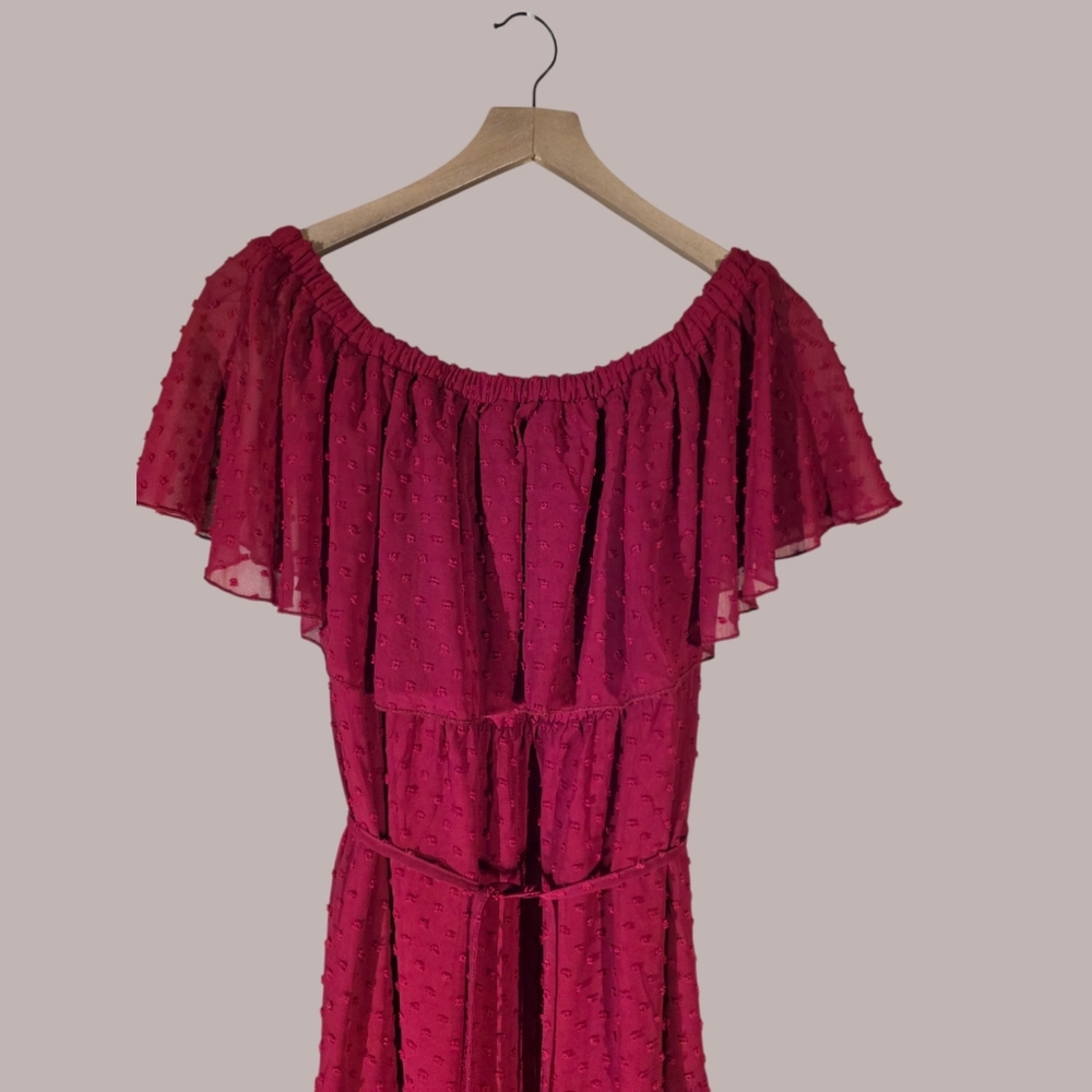 Burgandy Summer Off-Shoulder Maxi Dress Sheer - Picture 2 of 11